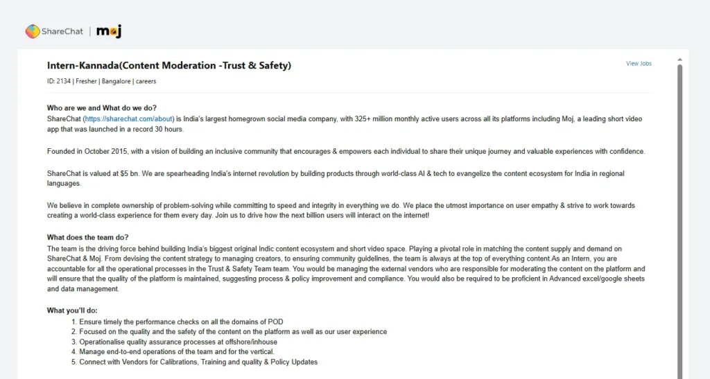 Intern Kannada Content Moderation ShareChat 2025